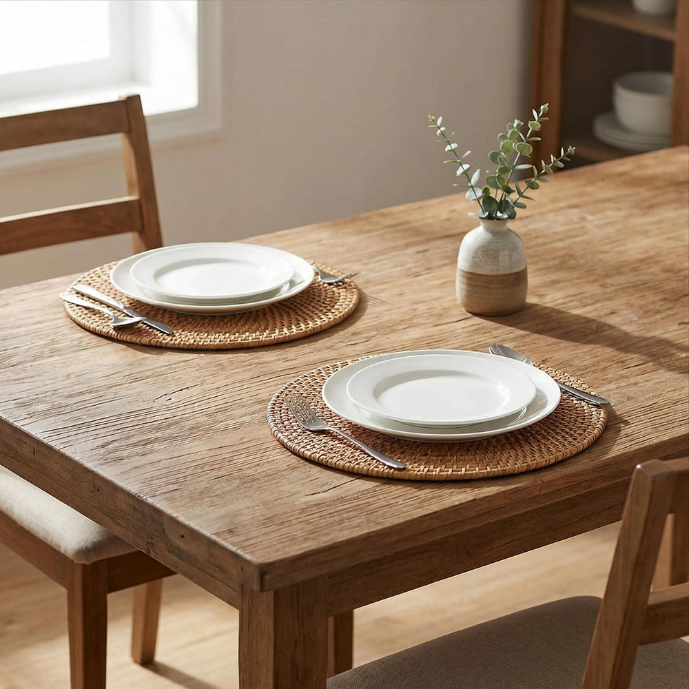 Encasa XO Rattan Placemats, Woven Wicker Table Mats 12" Natural