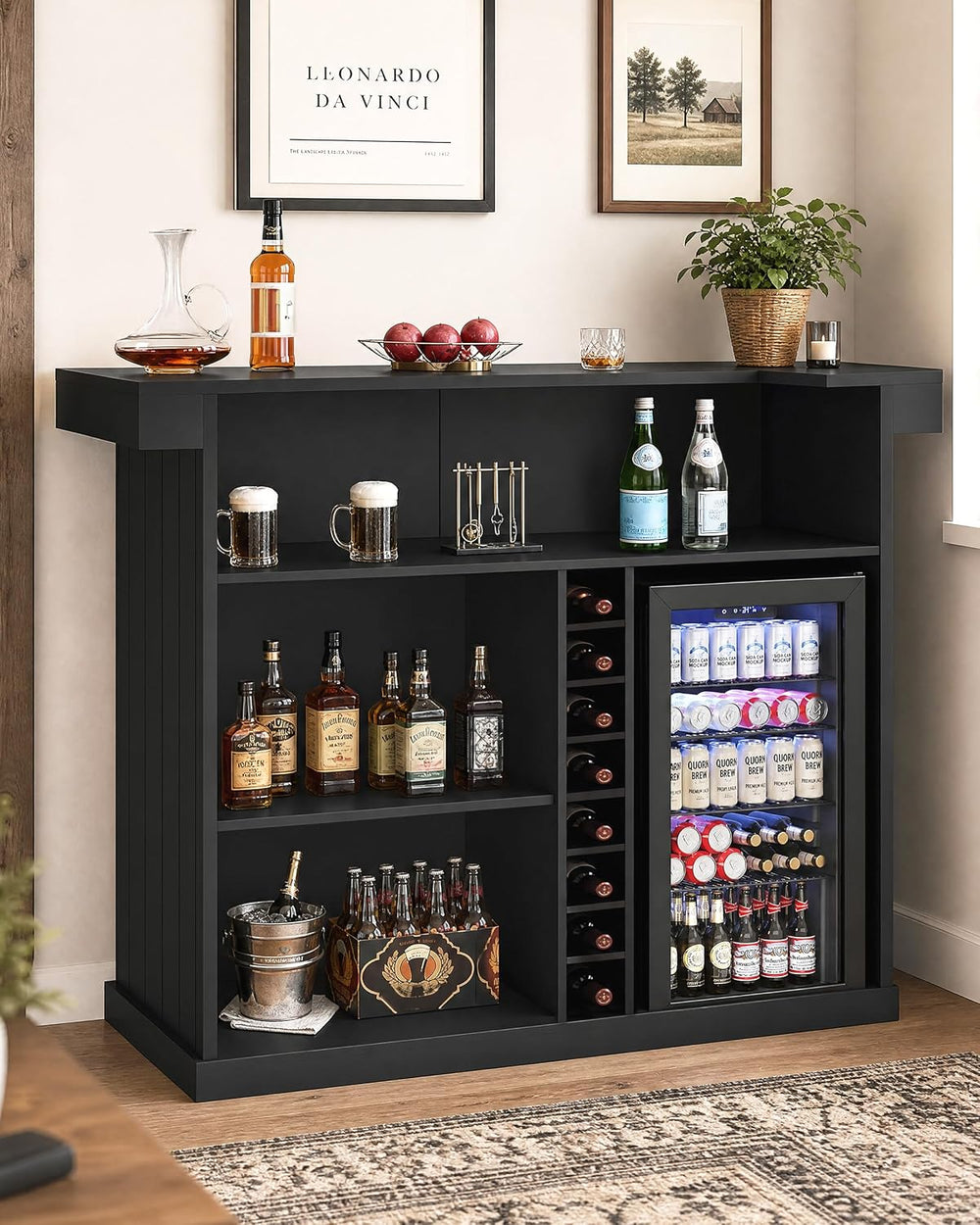 Otterease 63" Home Bar Cabinet with Mini Fridge Space, U-Shaped Bar Cabinet