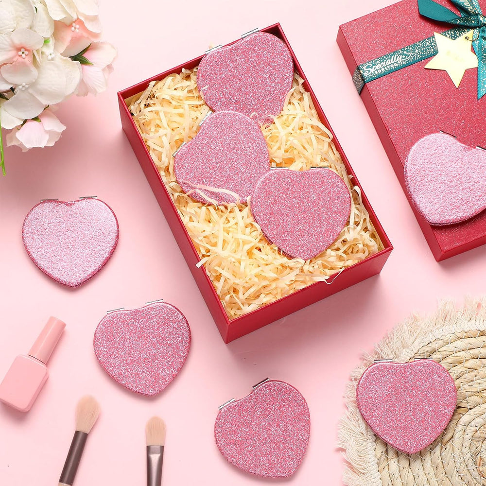 24 Pcs Heart Compact Mirrors Double Sided Magnifying, Pink