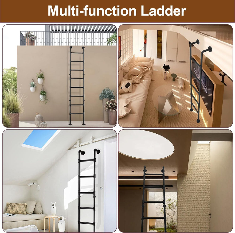 7FT/213cm Metal Ladder for Loft Attic, 7-Rung Wall Floor Mounted