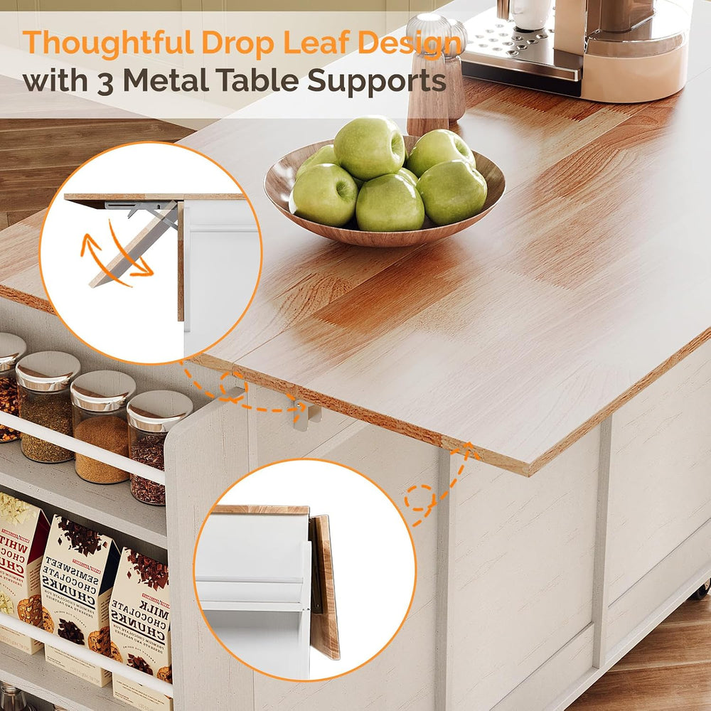 VINGLI 52" W Farmhouse Kitchen Island with Storage, Sliding Doors, White