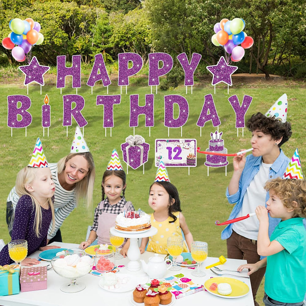 18Pcs Happy Birthday Yard Sign with Stakes,Led Light,16" Lawn Decor