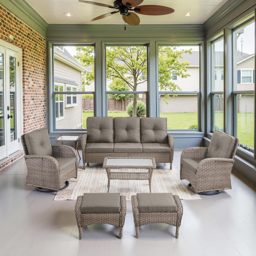 Belord Wicker Outdoor Furniture Set - 7 Piece Patio Conversation Sets with Co...