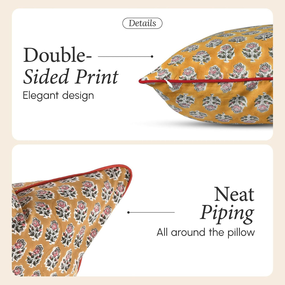 CPC Yellow Citrine Block Print Throw Pillow Covers 18x18 Inch, Pack of 2