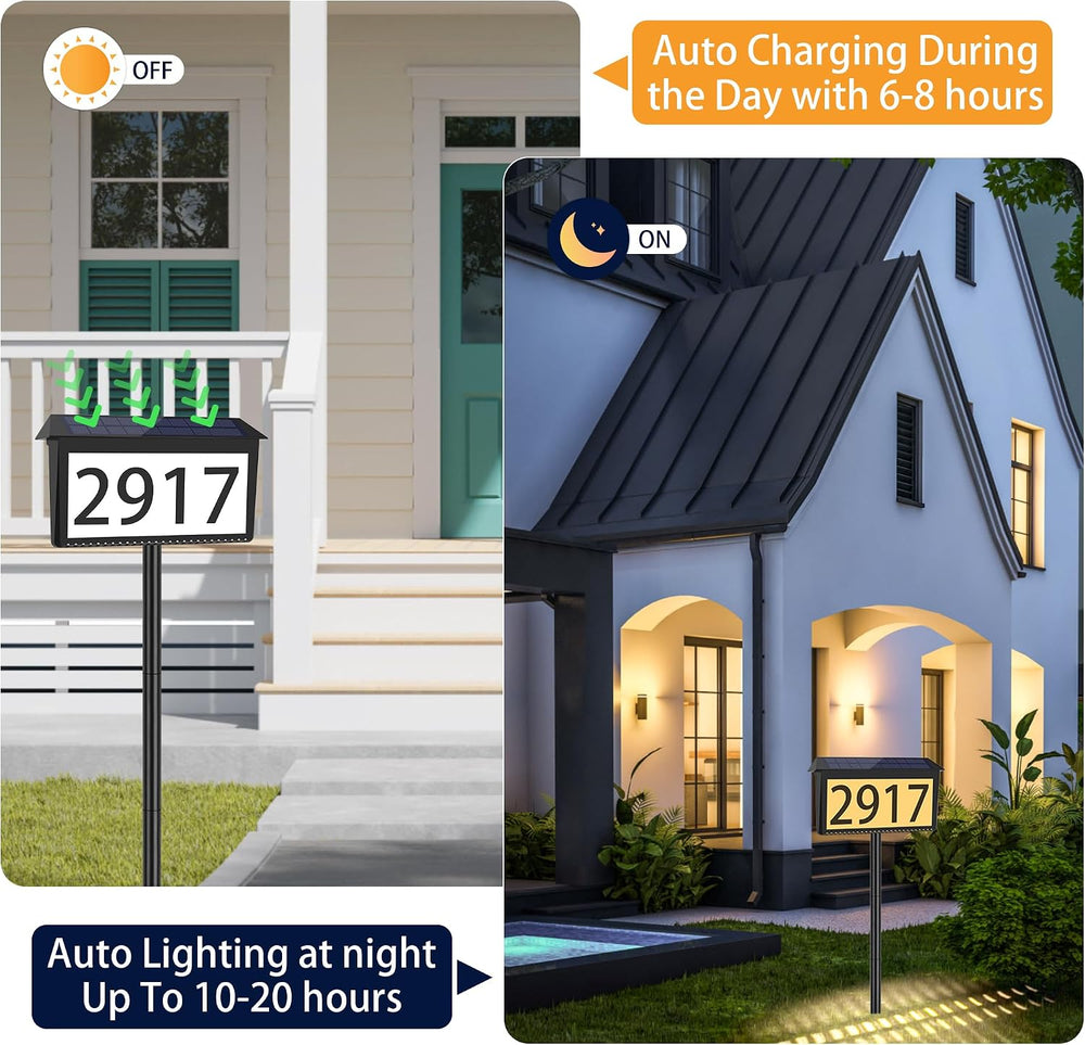Nazuwke House Numbers for Outside Solar Powered, 2 Pack Solar Address Sign