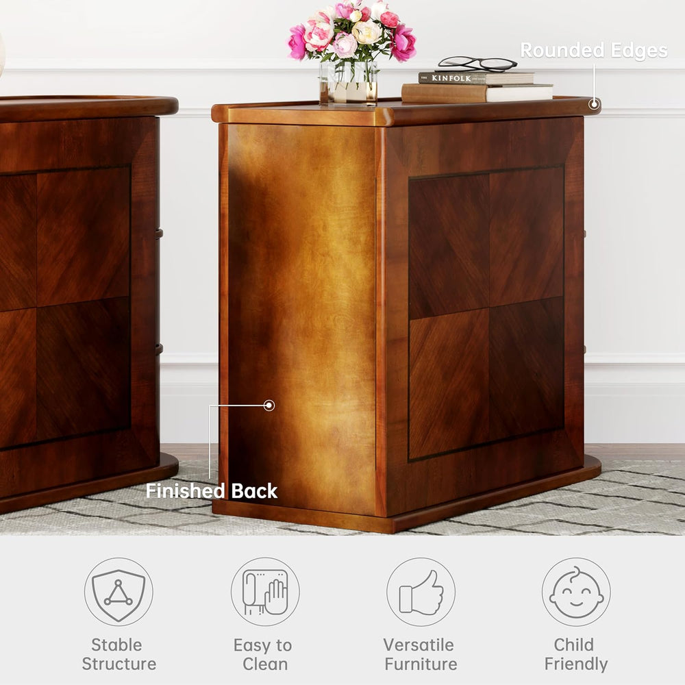 Wood End Table with 3 Drawers, No Assembly Required Narrow Sofa Side Table fo...