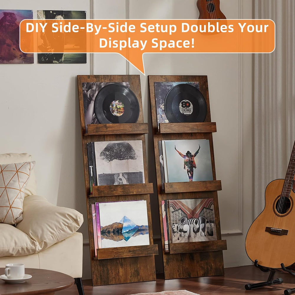 LELELINKY Wall-Leaning Vinyl Record Holder Set of 2 with 3 Tier Display Shelf...