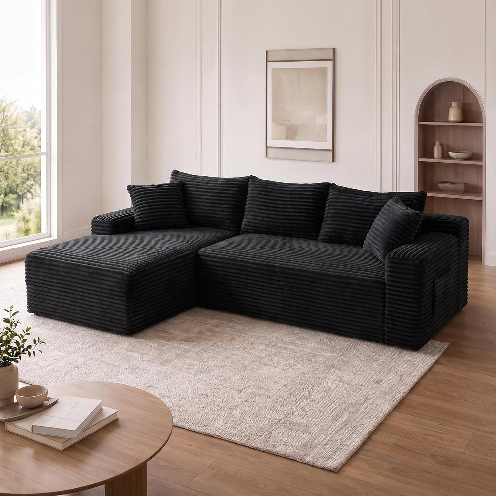 95" L‑Shaped Modular Cloud Corduroy Boneless Sectional Sofa for Living Room