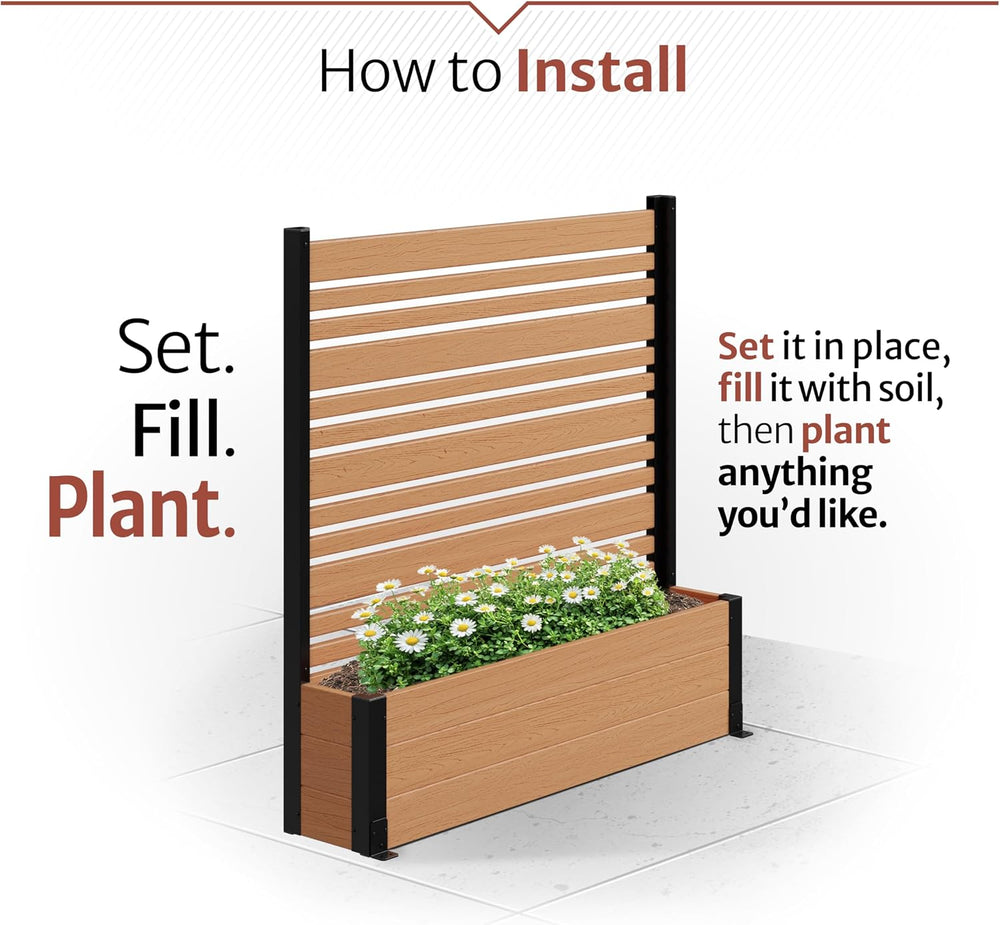 Enclo 4ftH Florence Privacy Screen w/Planter Box, Freestanding Cedar Vinyl
