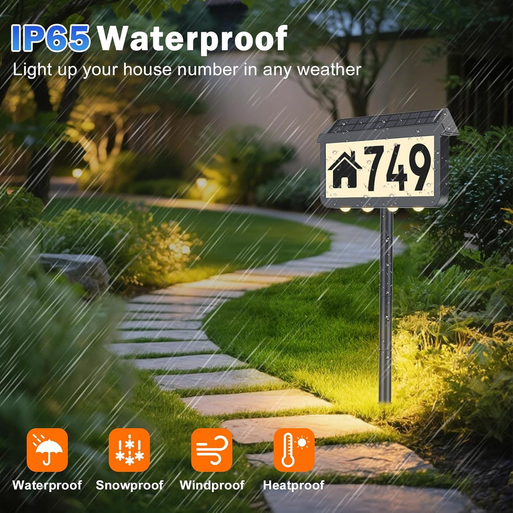 Brightever Solar Powered Address Signs, Solar House Numbers 3-Light Modes