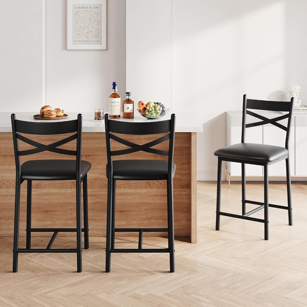 IDEALHOUSE 26" Bar Stools Set of 2, Counter Height Barstools with Back,B...
