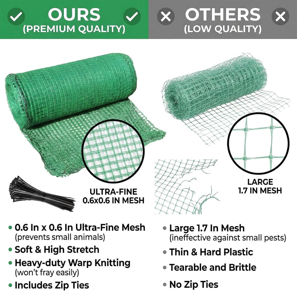 7x100 FT Deer Fence Netting, Plastic Mesh Roll, Garden Protection, Green