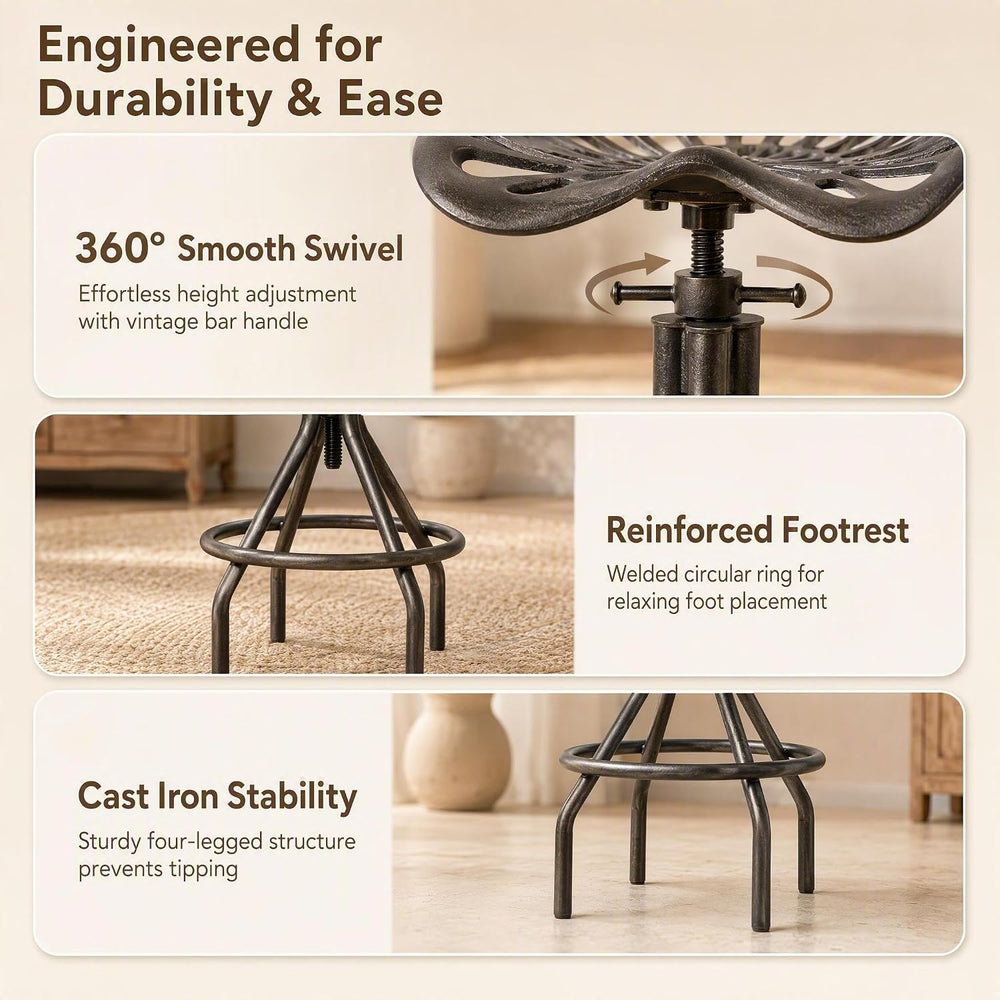Industrial Metal Tractor Seat Farmhouse Bar stools Cast Iron Adjustable Count...