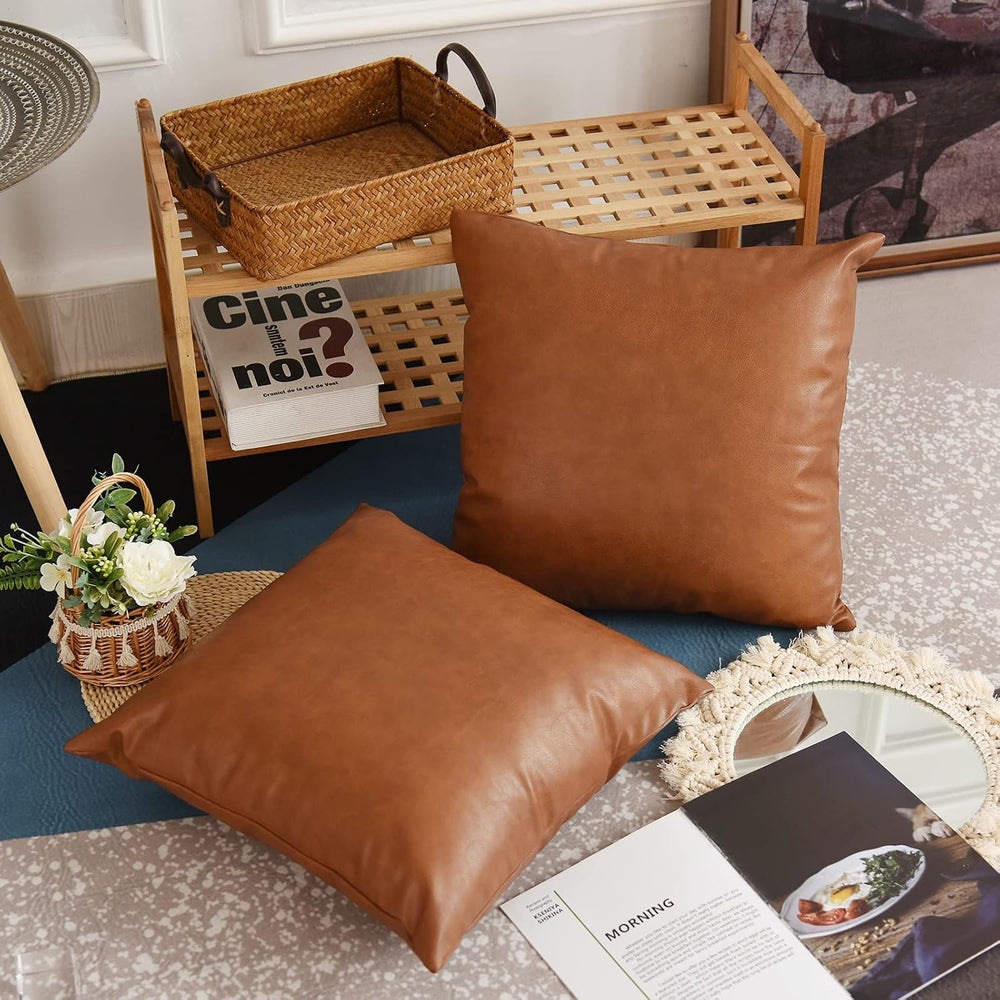Tosewever Faux Leather Throw Pillow Covers, 20 x 20 inch Set of 2 Luxury Cogn...