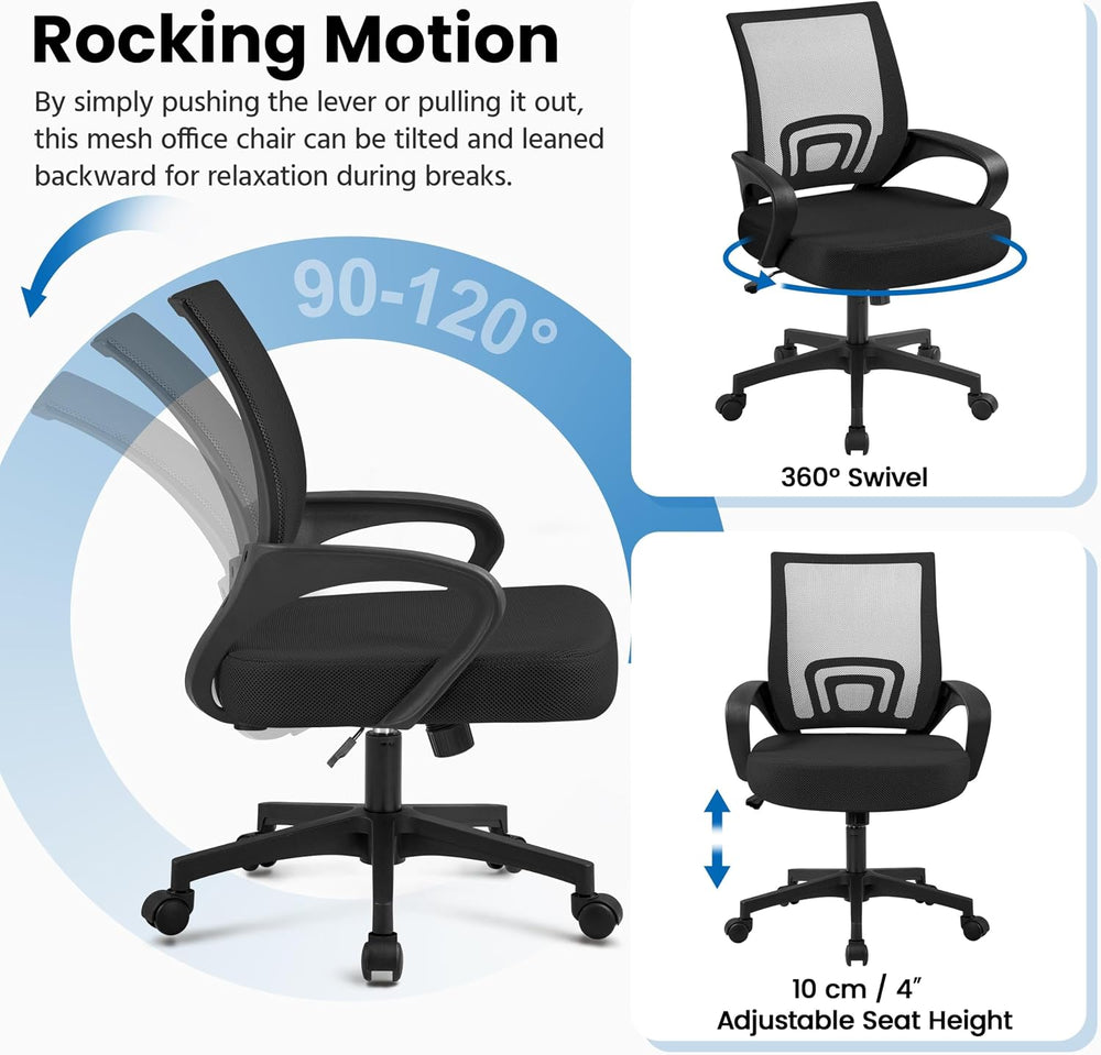 Yaheetech Mid-Back Mesh Computer Office Desk Chair Adjustable Swivel, Black
