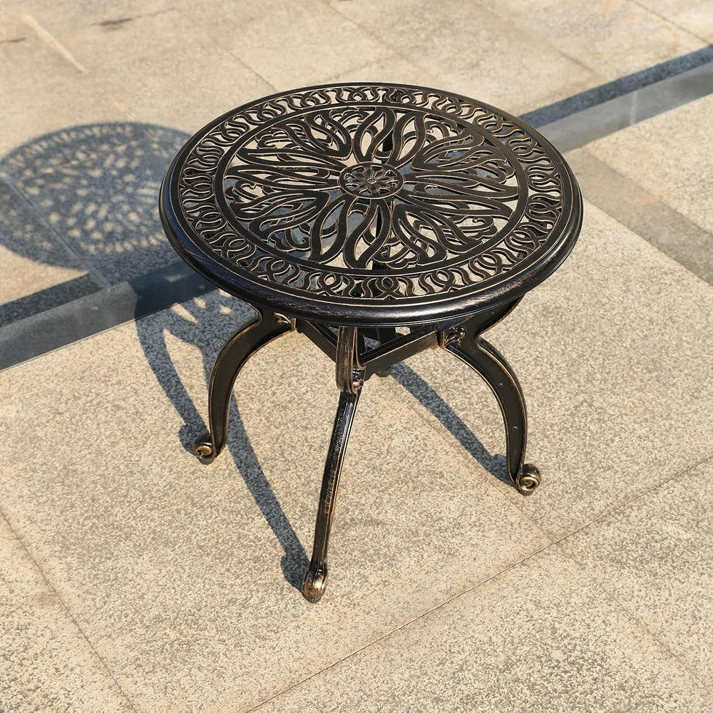 Cast Aluminum Outdoor Side Table, All Weather Round Small Coffee Table for Pa...