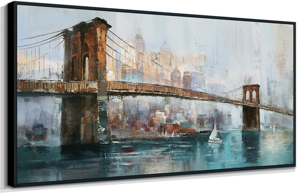 Acocifi New York Brooklyn Bridge Wall Art, Large Canvas Framed 58"x29"