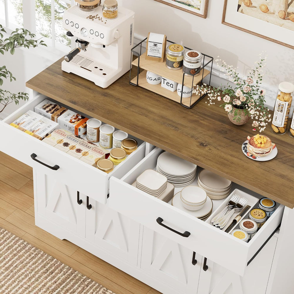 HOSTACK 47" W Kitchen Sideboard Buffet Cabinet with Storage Drawers, White