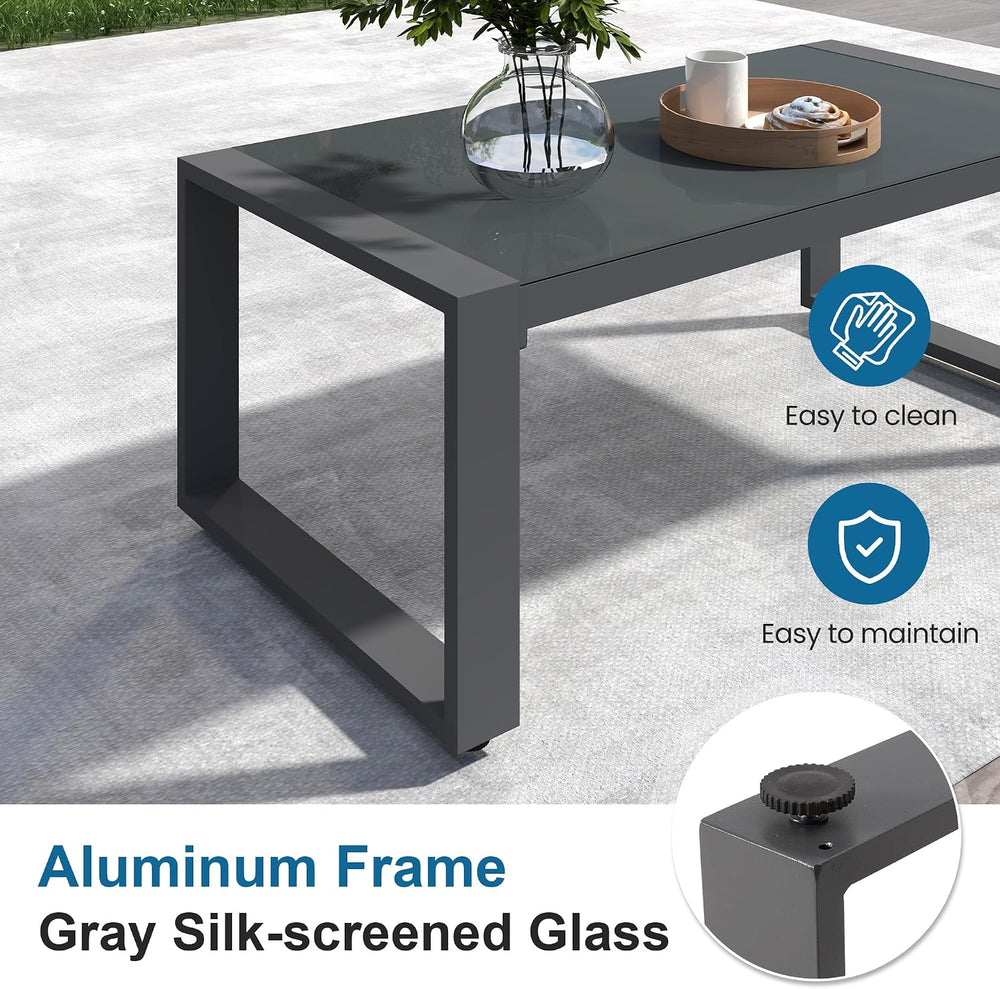 Aluminum Outdoor Patio Furniture Set with Height-adjustable Footrest for Lawn...