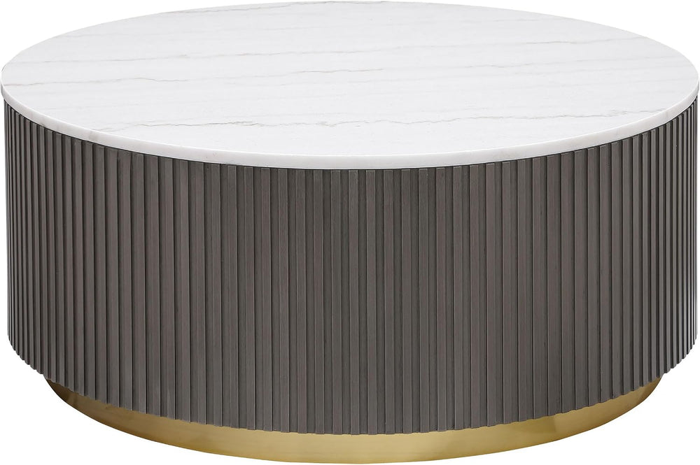 Coaster Jason 35-Inch Round Coffee Table, Charcoal and White Marble 710418