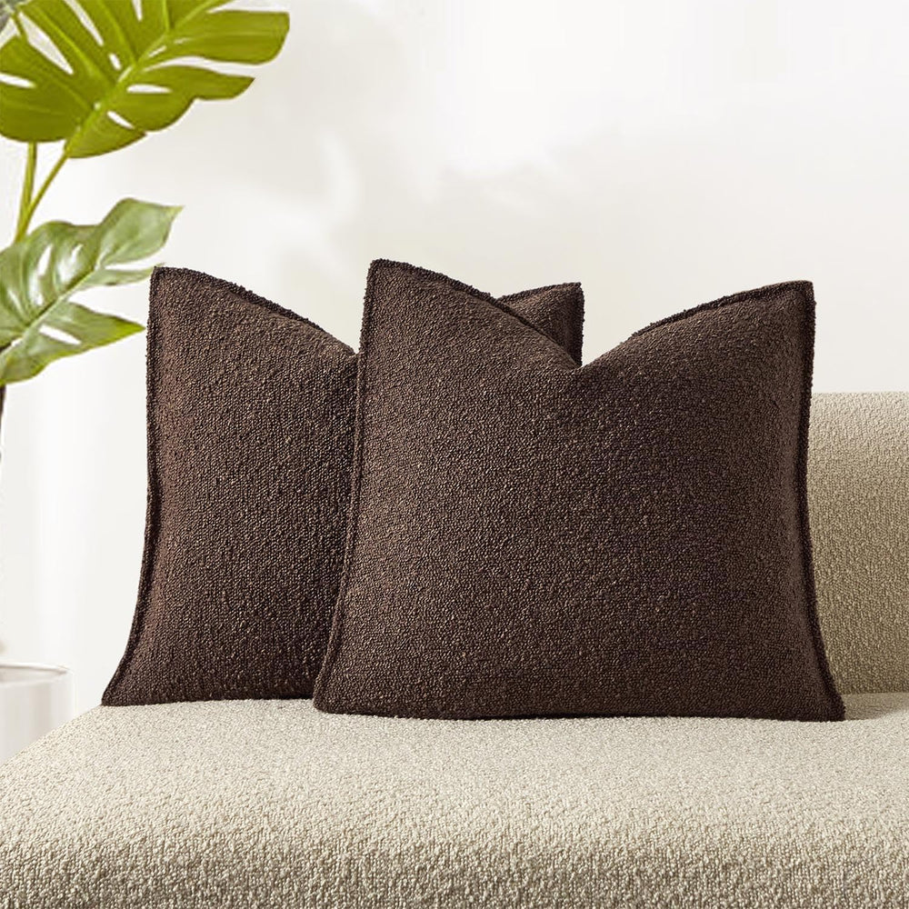 Brown 26x26 Boucle Textured Throw Pillow Covers Set of 2 for Couch Sofa Bed
