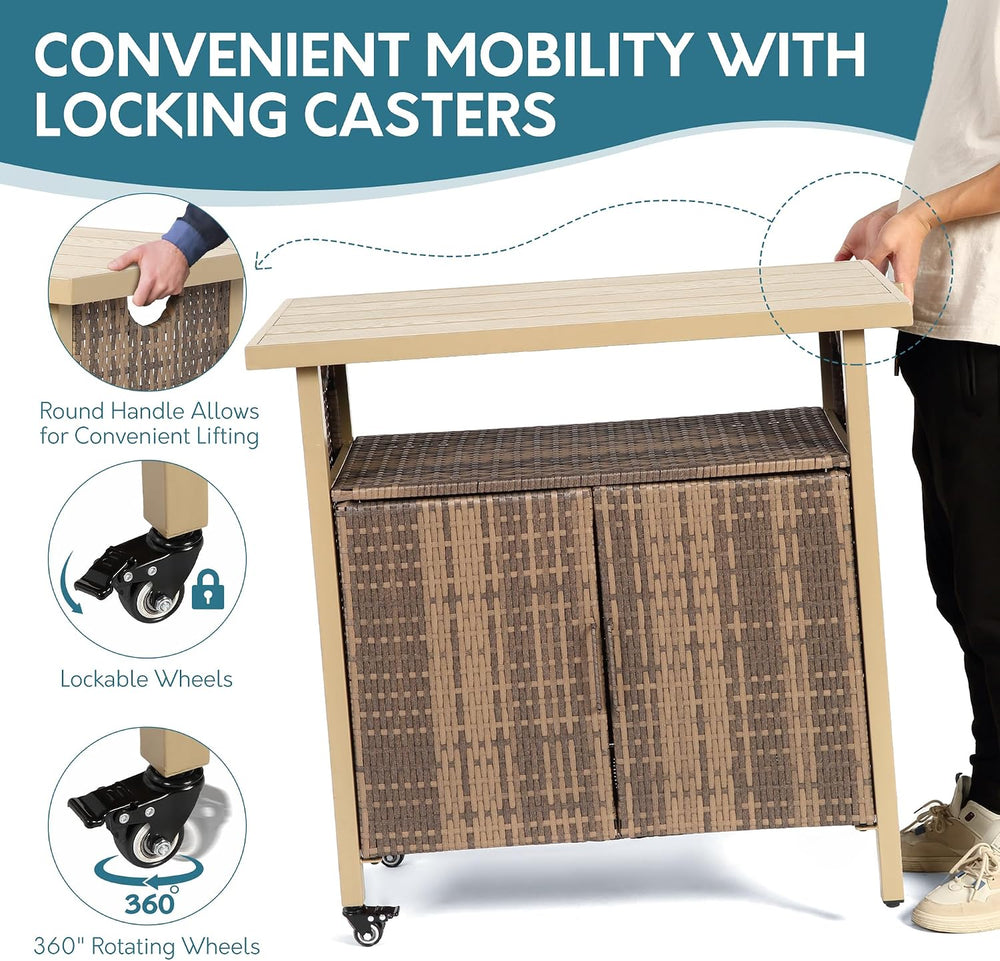 Outdoor Indoor Storage Cabinet with Rolling Wheels