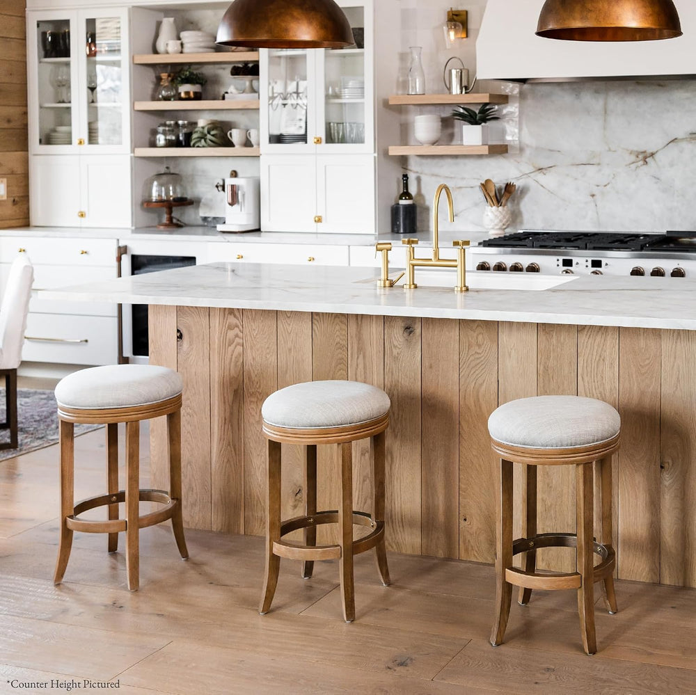 Maven Lane Eva Bar Stool, Brown Solid Wood, Natural Fabric, 31"