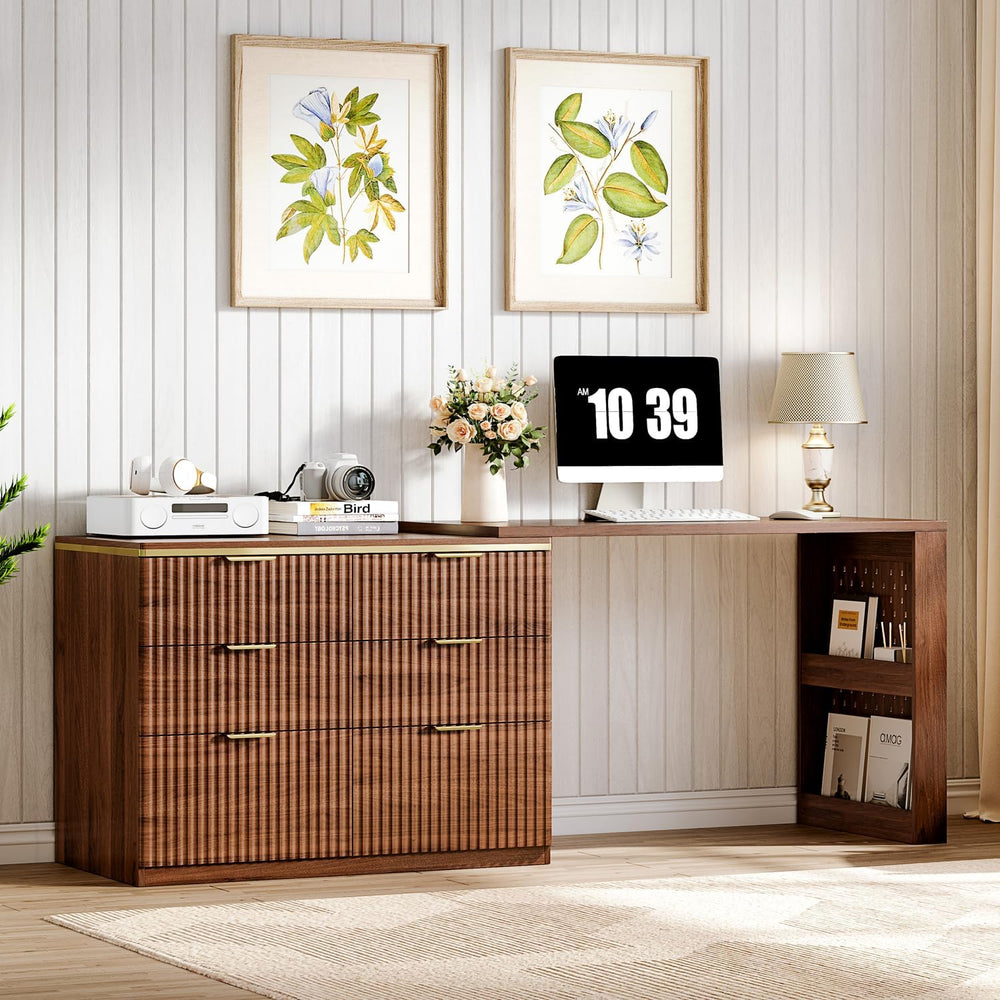 Ieejdn Computer Desk with 6 Drawers, 78" Modern Writing Desk with 0.98&q...
