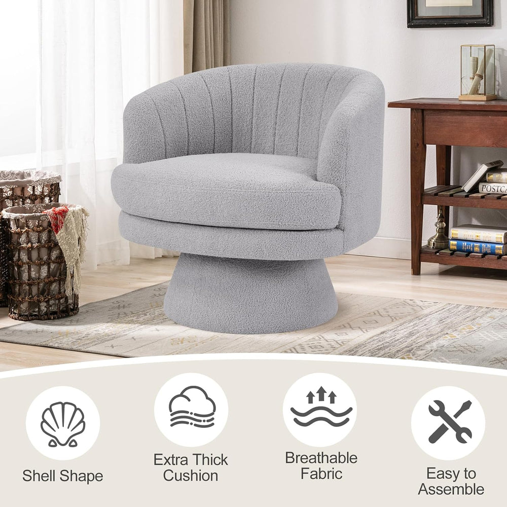 INZOY Swivel Accent Chair with Armrest, Sherpa Teddy Barrel Vanity Chairs, Mo...