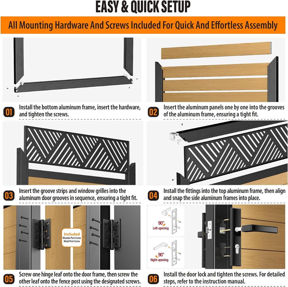 4x6 FT (46.6"x70.2") Aluminum Fence Gate Kit, Heavy-Duty Wood Grain...
