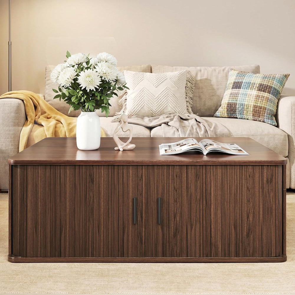 HUAHUU 30.7" Square Lift Top Coffee Table with Large Hidden Storage, Walnut