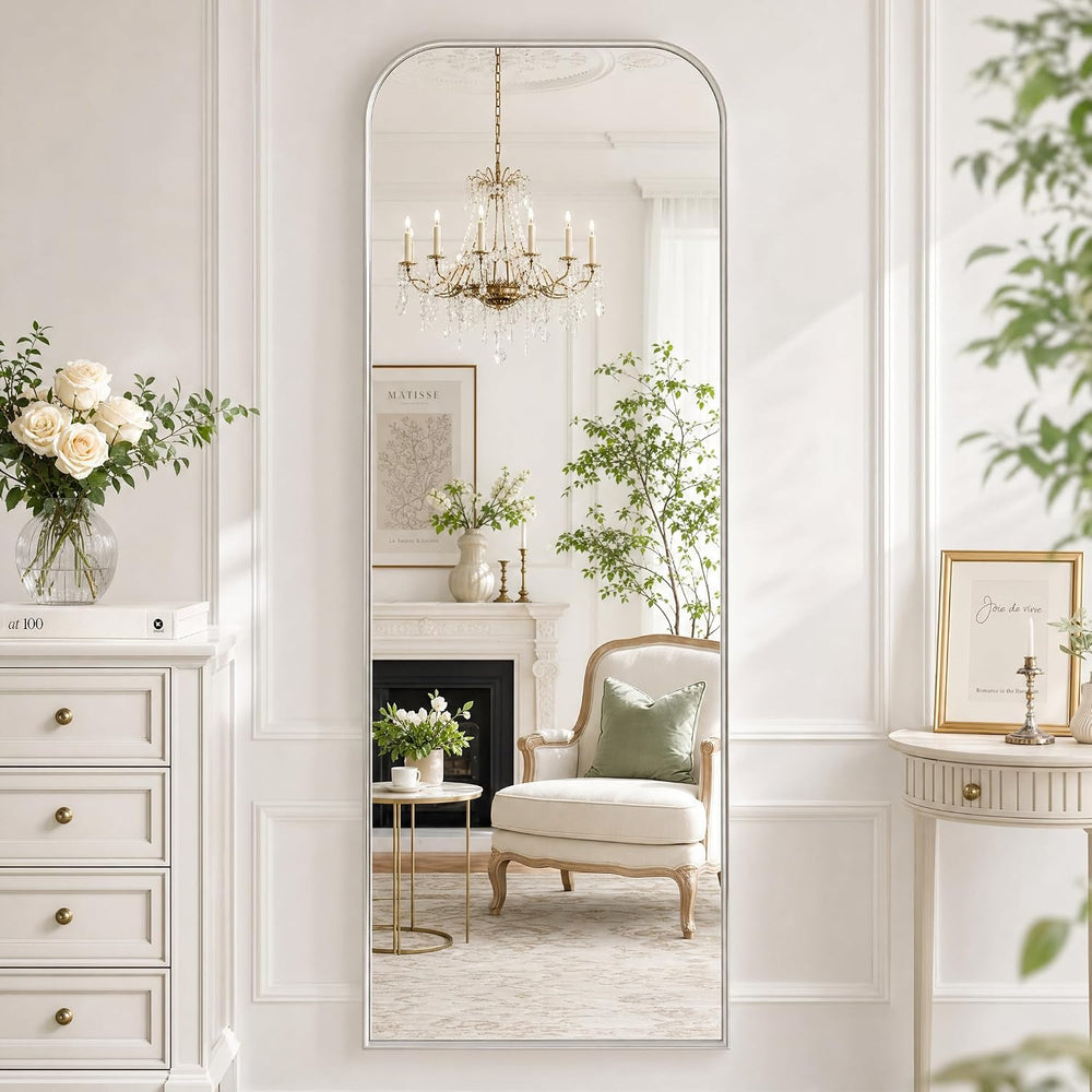 Arched Floor Length Mirror 56"x21" Matte Silver for OOTD Make-up