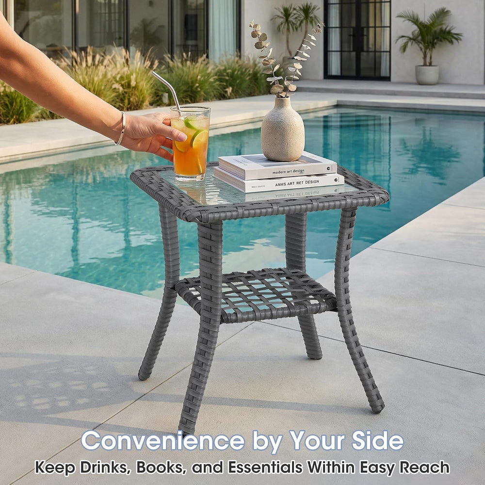 3 Piece Patio Furniture Set, Grey Wicker Outdoor Conversation Set with 2 Swiv...
