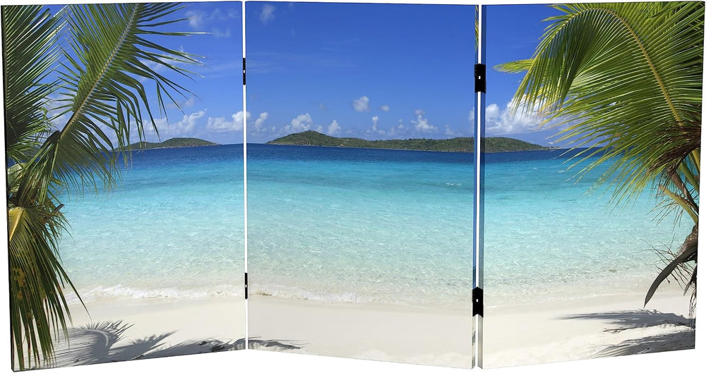 Red Lantern 2 ft. Short Double Sided Beach Canvas Folding Screen 3 Panel Free...
