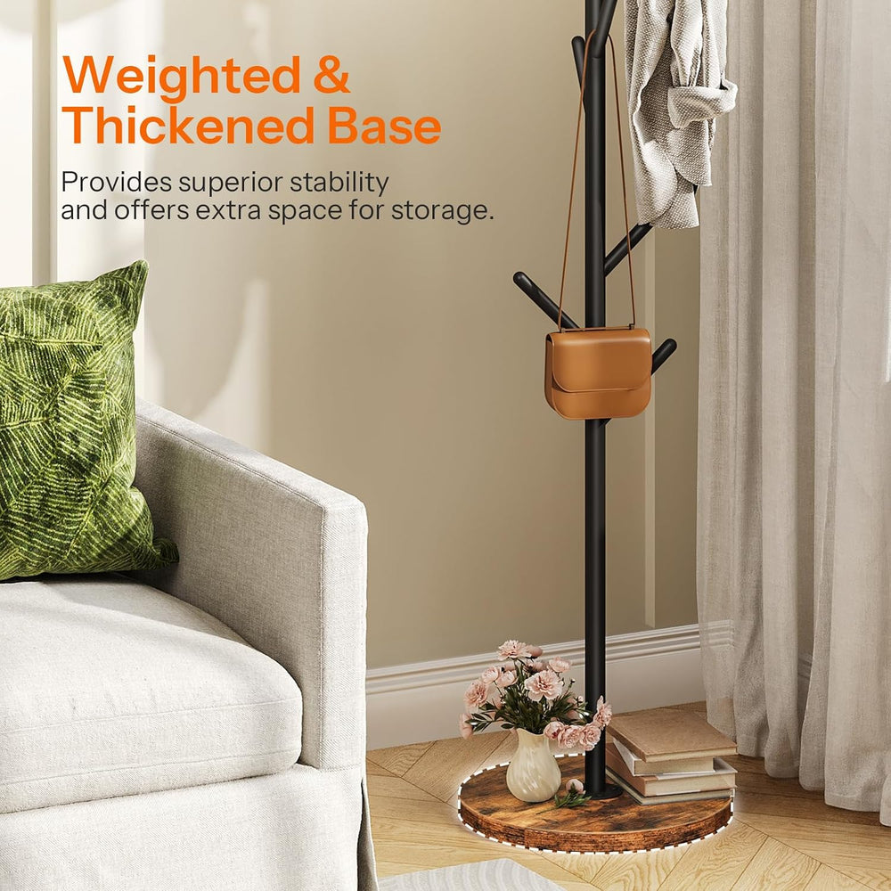 HOOBRO Coat Rack Stand with 9 Hooks, Metal Freestanding Coat Tree with Wooden...