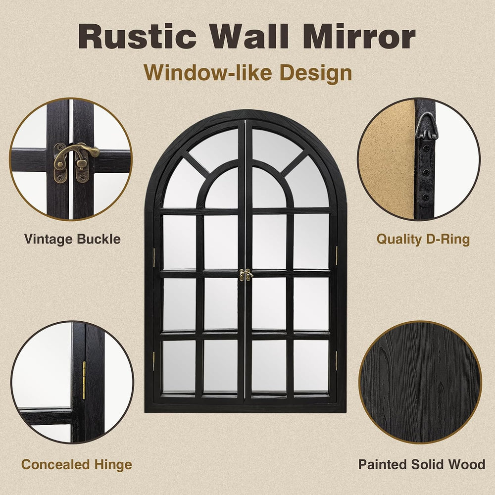 Arched Rustic Farmhouse Wood Mirror for Wall, 24" x 36", Black