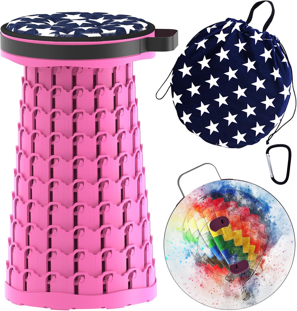 ALEVMOOM Upgraded Telescoping Collapsible Stool with Cushion, Folding Stool w...