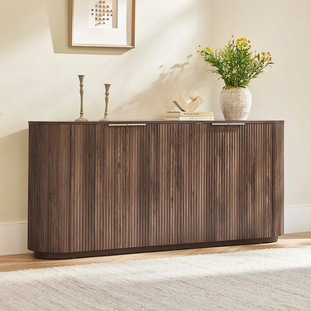 CHITA 70" Fluted Sideboard Cabinet, Buffet Cabinet with Storage, Walnut