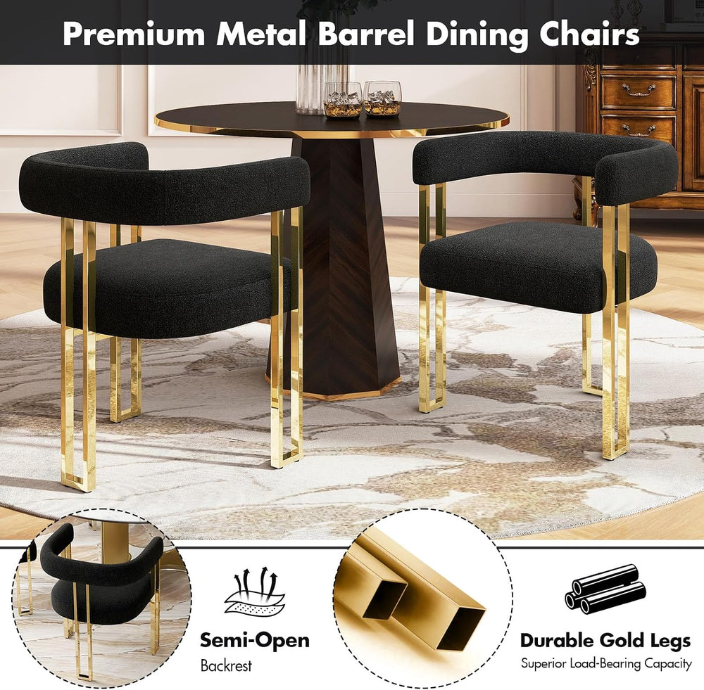 Hyfirm Set of 6 Modern Black Boucle Dining Chairs with Gold Metal Legs, Mid C...