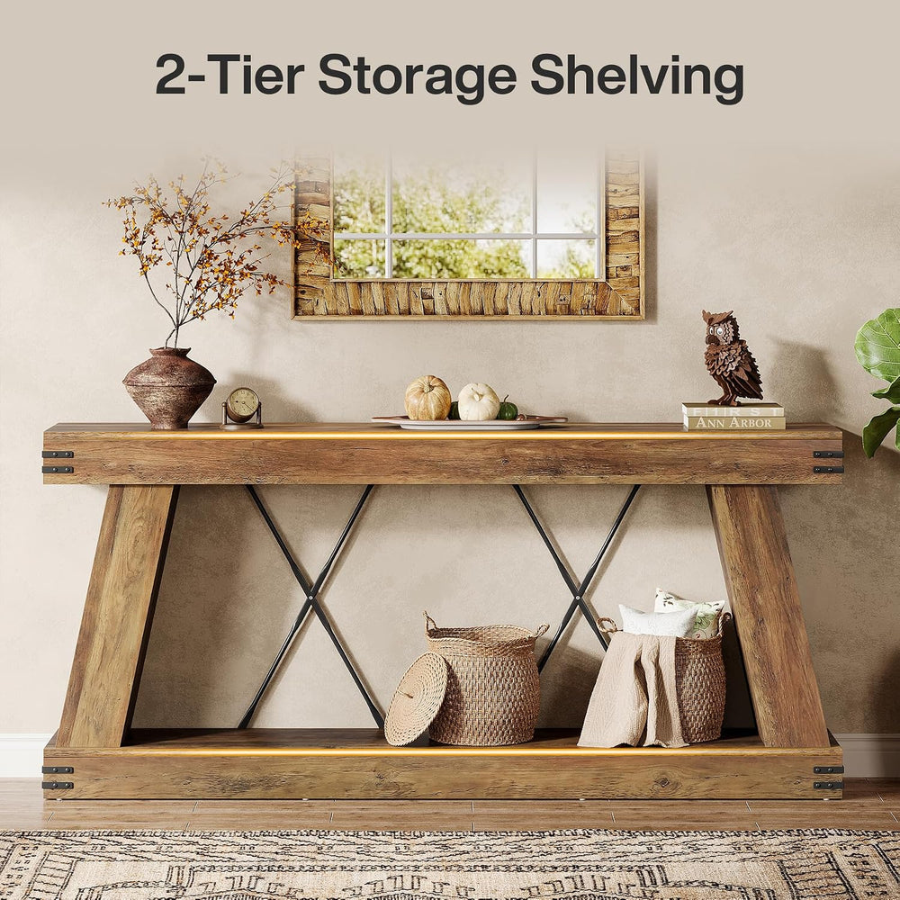 Tribesigns 70.87" Farmhouse Console Table with Storage (Brown)