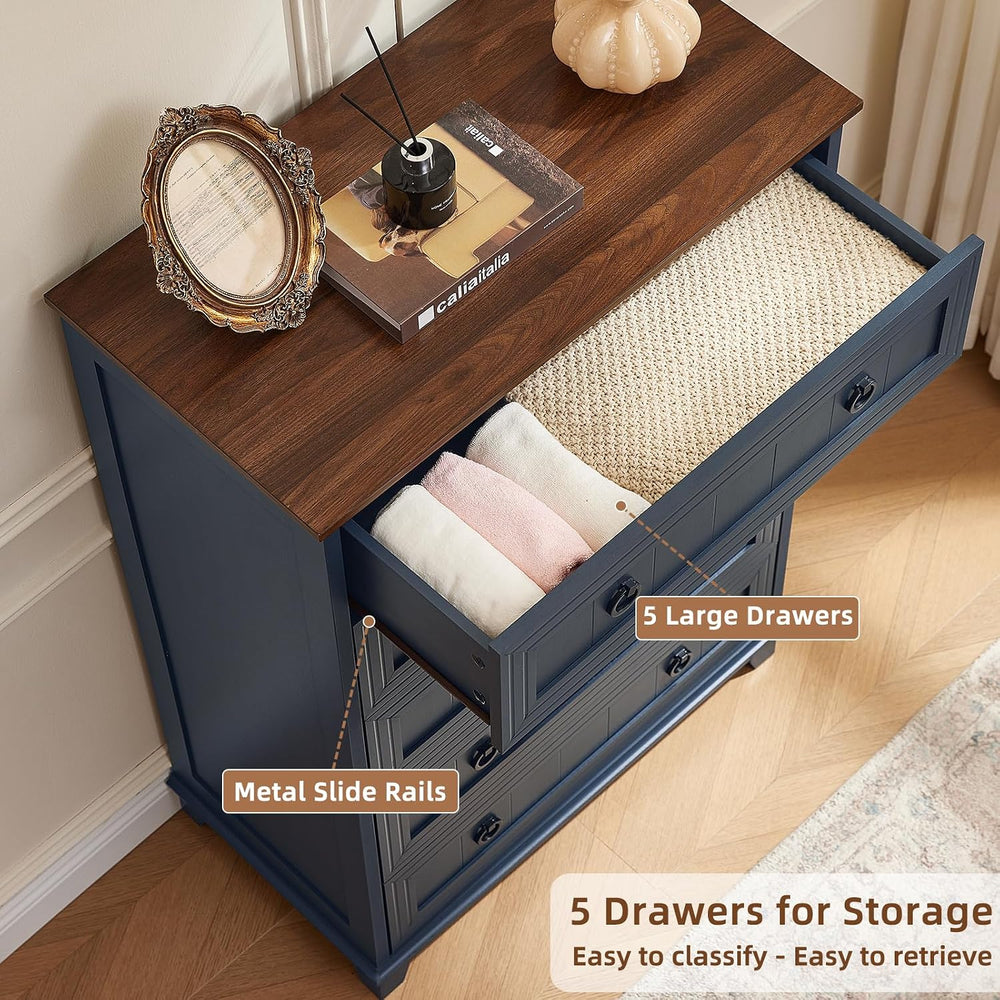 Joaxswe Farmhouse 5 Drawer Dresser for Bedroom, 42" Tall Small Dressers ...