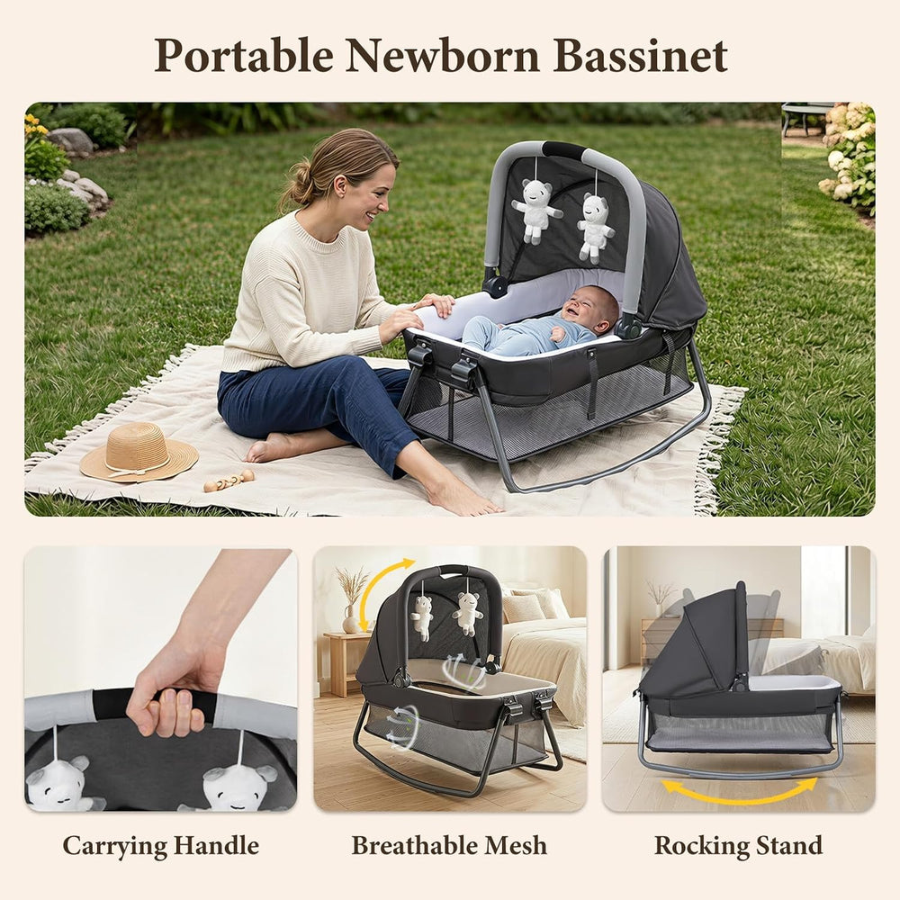 INFANS 5 in 1 Pack and Play with Bassinet, Changing Table, Storage Basket