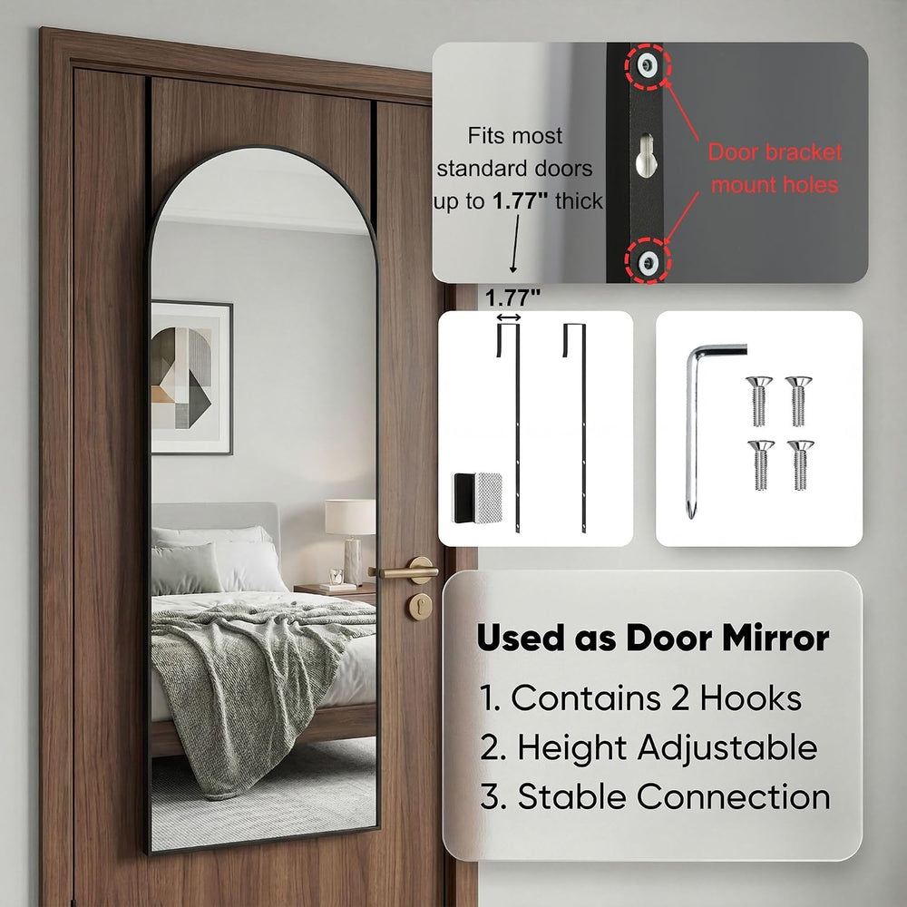 58"x20" Arched Over-the-Door Full Length Mirror, Black