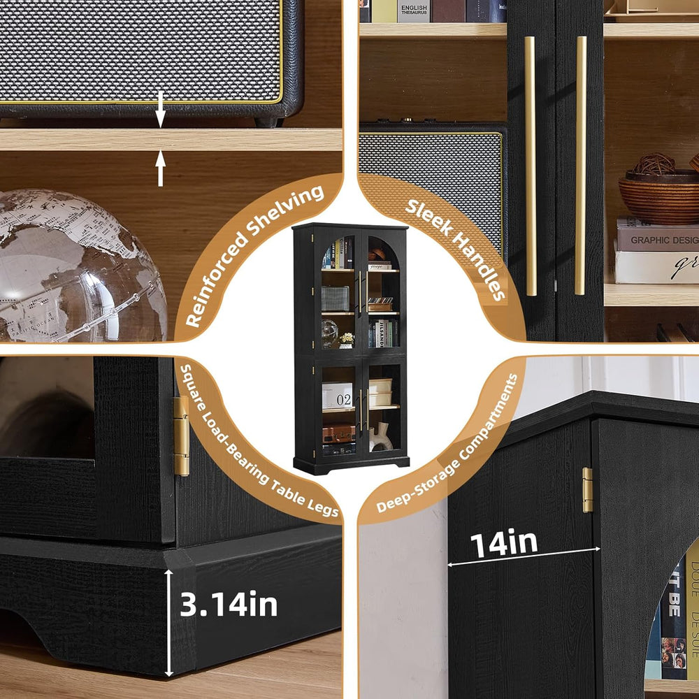 Joaxswe 68" Tall Bookshelf with 4 Glass Doors, Farmhouse 5 Tire Bookcase