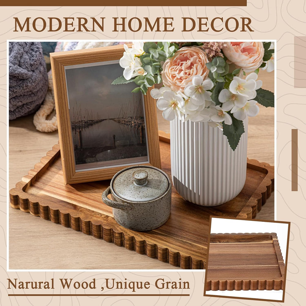 Lounsweer Acacia Wood Decorative Tray, 14" x 10'' Wooden Scallop...