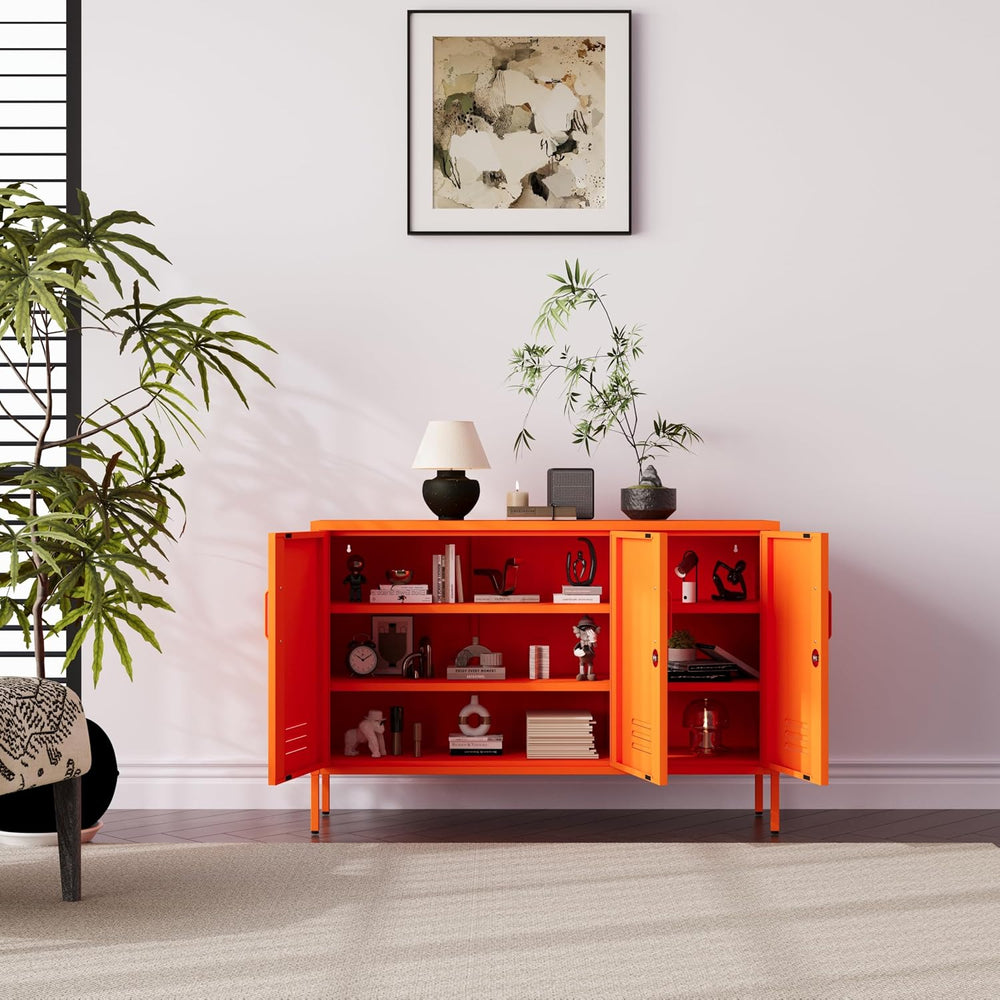 47.3" Wide Orange 3-Door Lockable Metal Storage Locker, Heavy-Duty Multi...
