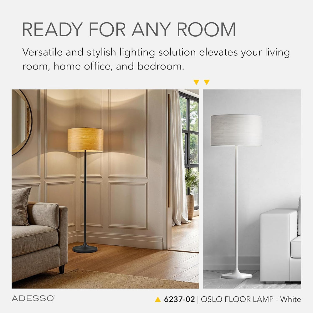 Adesso Floor Lamp, Matte White, Scratch-Proof, Corrosion Resistant, 60”