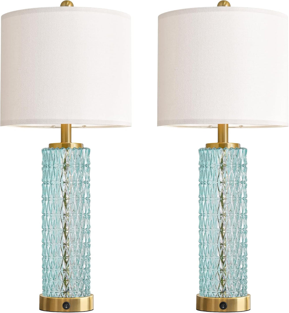 Oneach 27.75" Coastal Blue Table Lamps Set of 2 with Nightlight for Bedside