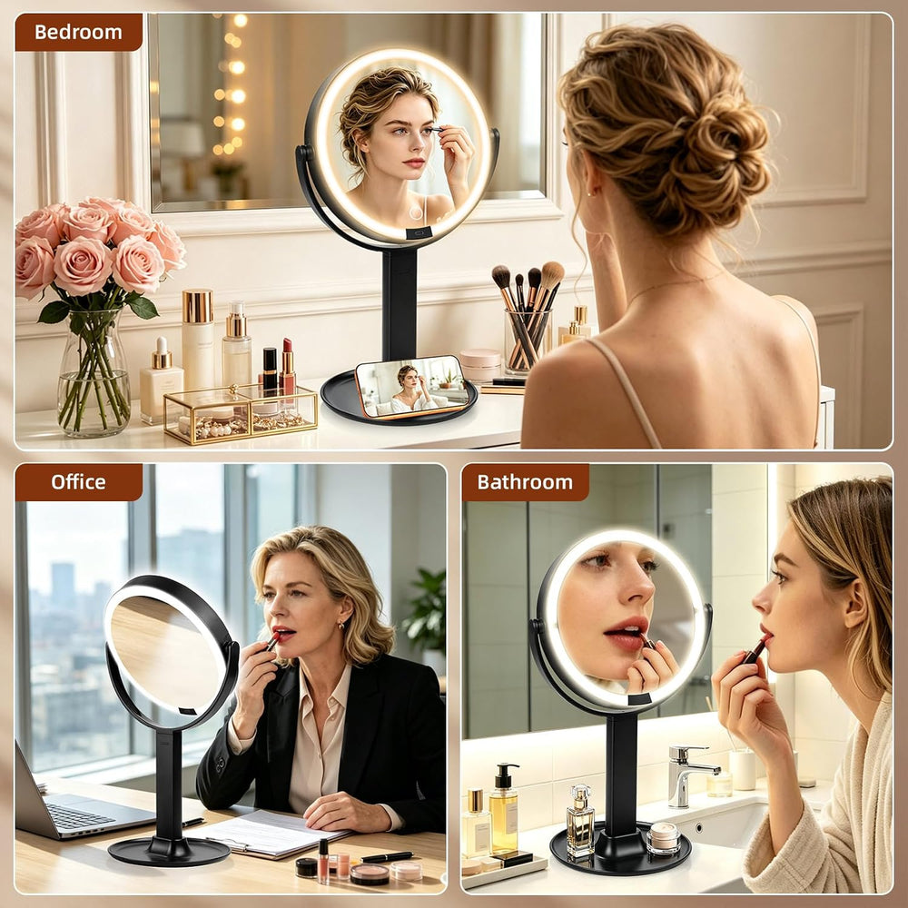 9" 2-Sided Makeup Magnifying Mirror with Lights, 1X+Interchangeable 10X/40X