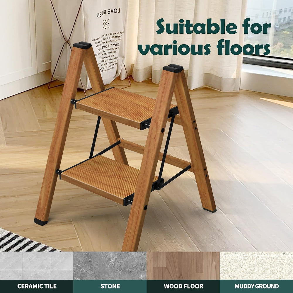 Taranta 2 Step Stool Foldable,Aluminum Step Ladder-Woodgrain